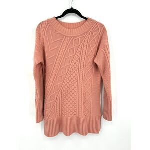 J. CREW Blush Pink Wool Cable Knit Crew Neck Oversized Sweater Size Small